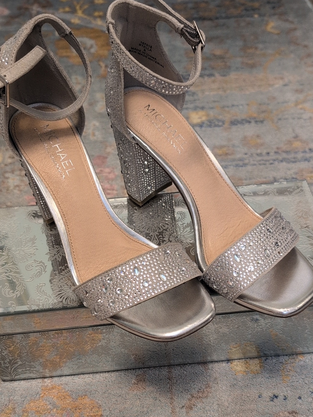 Michael Kors Silver Crystal Block Heel Sandals